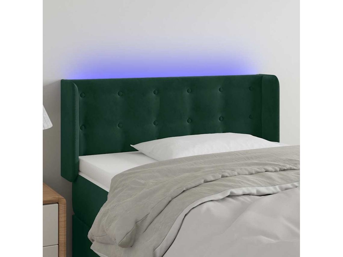 Vidaxl Cabeceira Cama C/ Luzes Led Veludo 83x16x78/88 Cm Verde-escuro