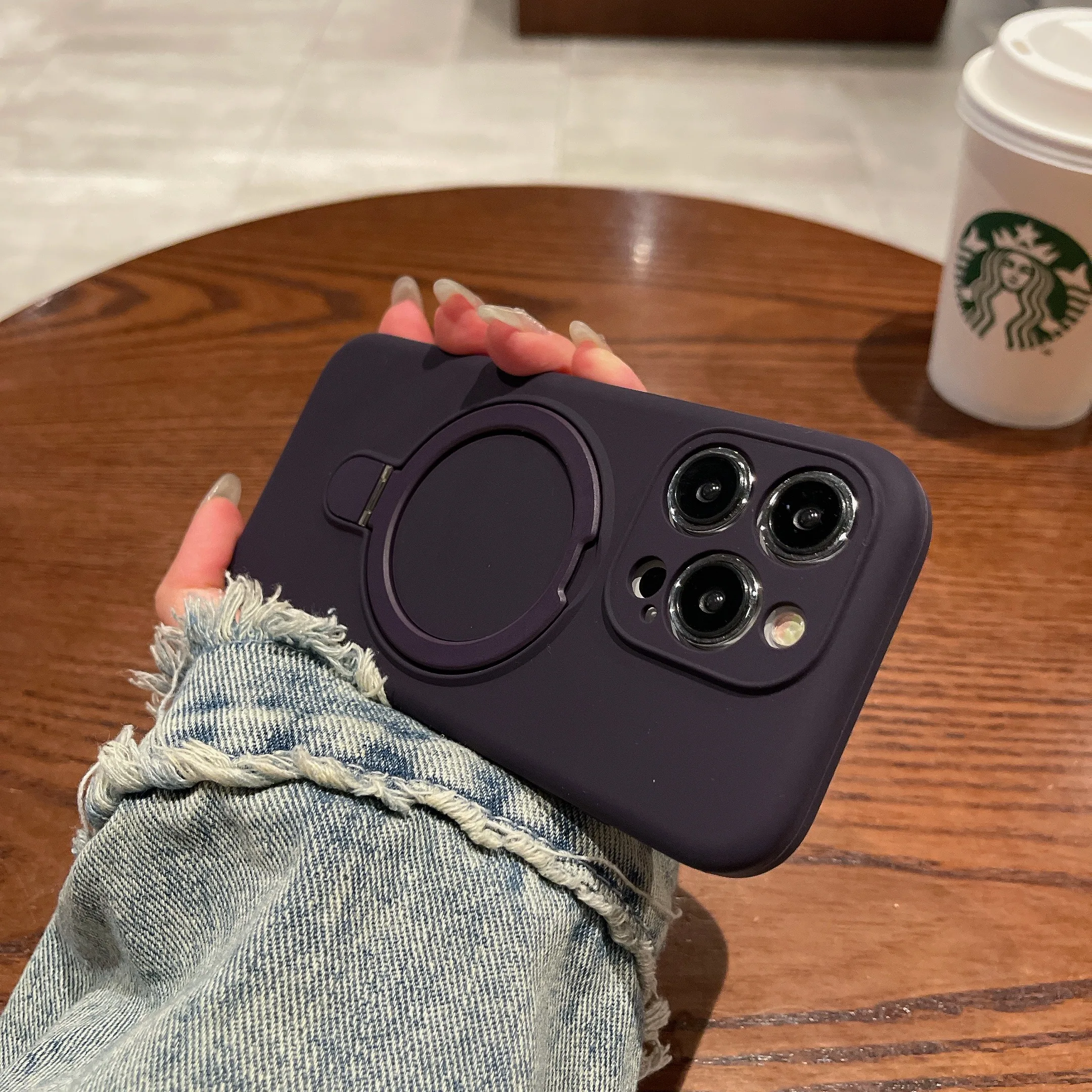 Capa De Celular Com Suporte Magnético Em Silicone Líquido (roxo Escuro) Para Iphone 15 Pro Max