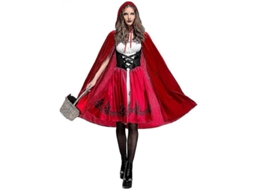 Traje De Chapeuzinho Vermelho Para Mulheres - Conjunto Com Vestido E Capa De Poliéster
