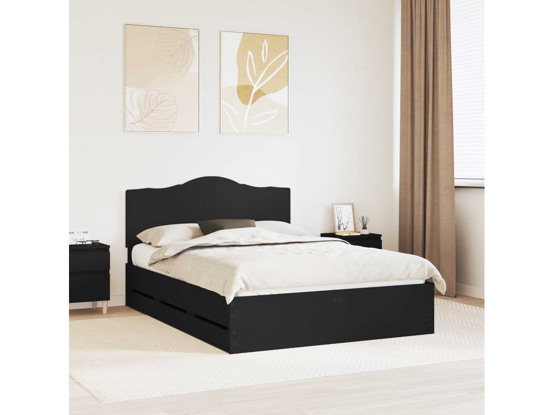 Vidaxl Estrutura Da Cama Preto 140 X 200 Cm Madeira De Engenharia