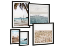 Um Conjunto De Imagens Decorativas Em Uma Moldura Paisagens Verdes, Cachoeiras Moldura Preta Pinturas De Quarto Espelharte (conjunto De 5 Imagens)