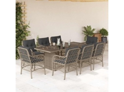 Vidaxl 9 Pcs Conjunto De Jantar P/ Jardim C/ Almofadões Cinzento Claro