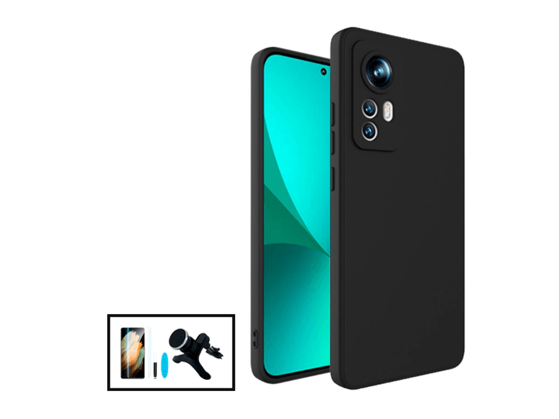 Kit Película de Vidro Nano Curved Uv Capa Silicone Líquido Suporte Magnético de Carro Reforçado para Xiaomi 12 Preto PHONECARE