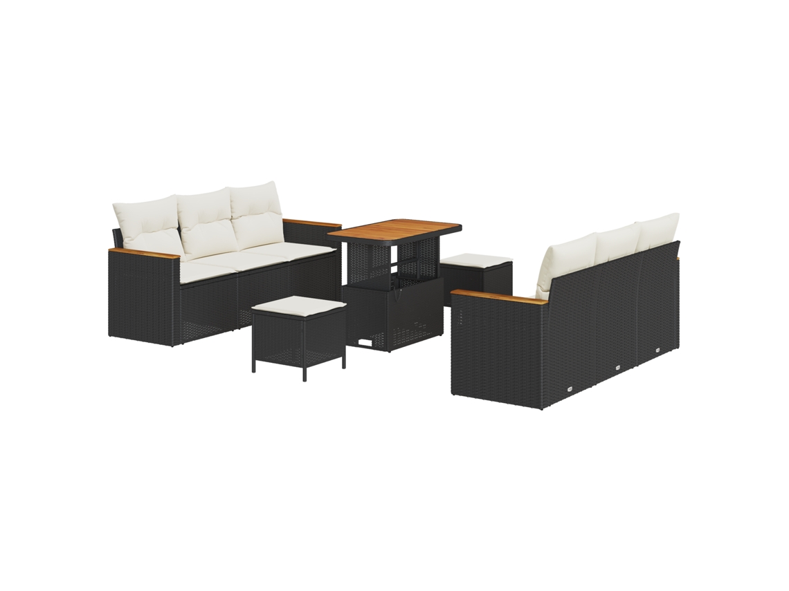 Conjunto 11 Conjunto De Sofá De Jardim Vidaxl Preto Vime Pe (179 X 62 X 85 Cm)