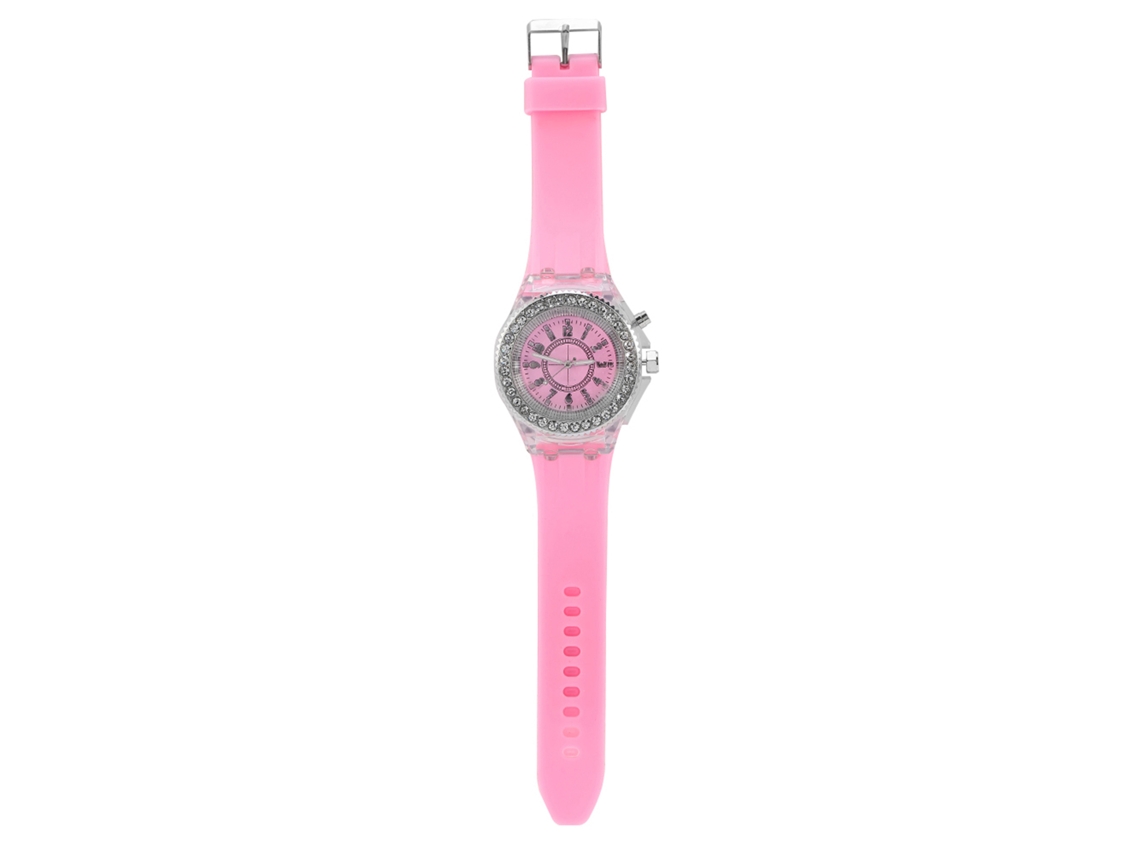 Relógio de Pulso Feminino Infantil com Luz de Fundo Led Pulseira de Silicone Rosa
