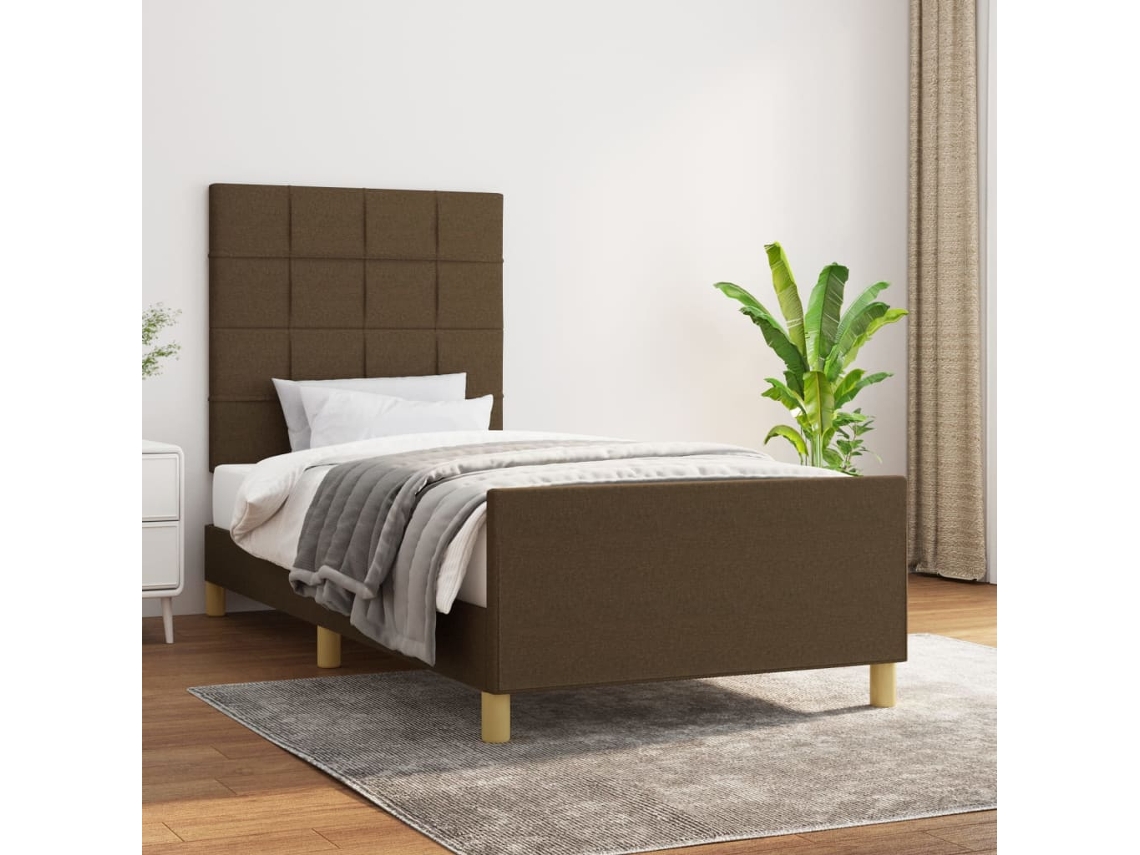 Estrutura De Cama Sem Colchão 100x200 Cm Tecido Castanho-escuro