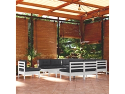 Vidaxl 11 Pcs Conj. Lounge De Jardim C/ Almofadões Pinho Maciço Branco