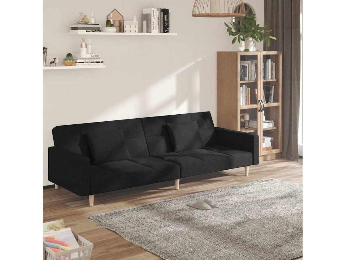 Vidaxl Sofá-cama 2 Lugares Com Duas Almofadas Tecido Preto