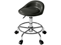 Banco Ajustável Com Encosto, 59-75cm, Gira 360°, Couro Preto, Para Salão E Spa