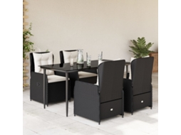 Vidaxl 5 Pcs Conjunto De Jantar P/ Jardim C/ Almofadões Vime Pe Preto