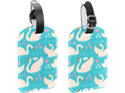 Conjunto De 2 Etiquetas Bagagem Em Couro Pu Com Design Cisne