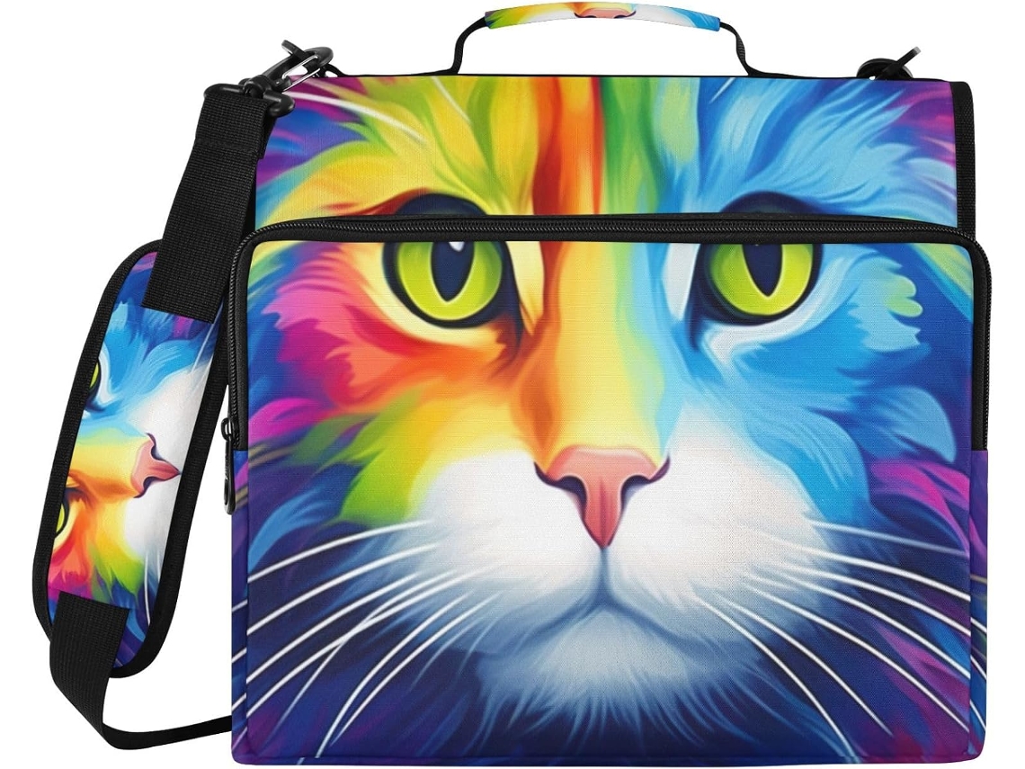 Pasta Organizadora Neon Cat Escola E Trabalho, Em Poliéster Resistente À Água Com 3-argolas E Bolso Laptop