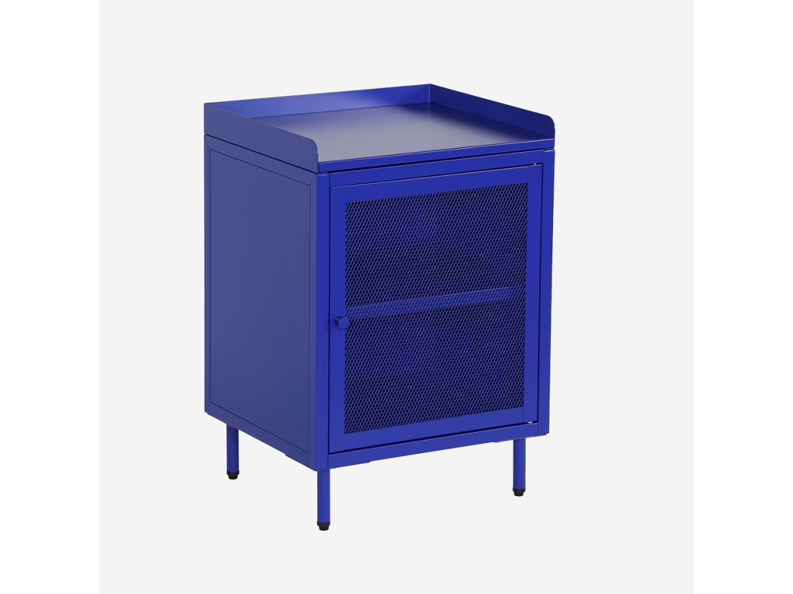 Mesa De Cabeceira Industrial Em Metal Com 1 Porta, Azul