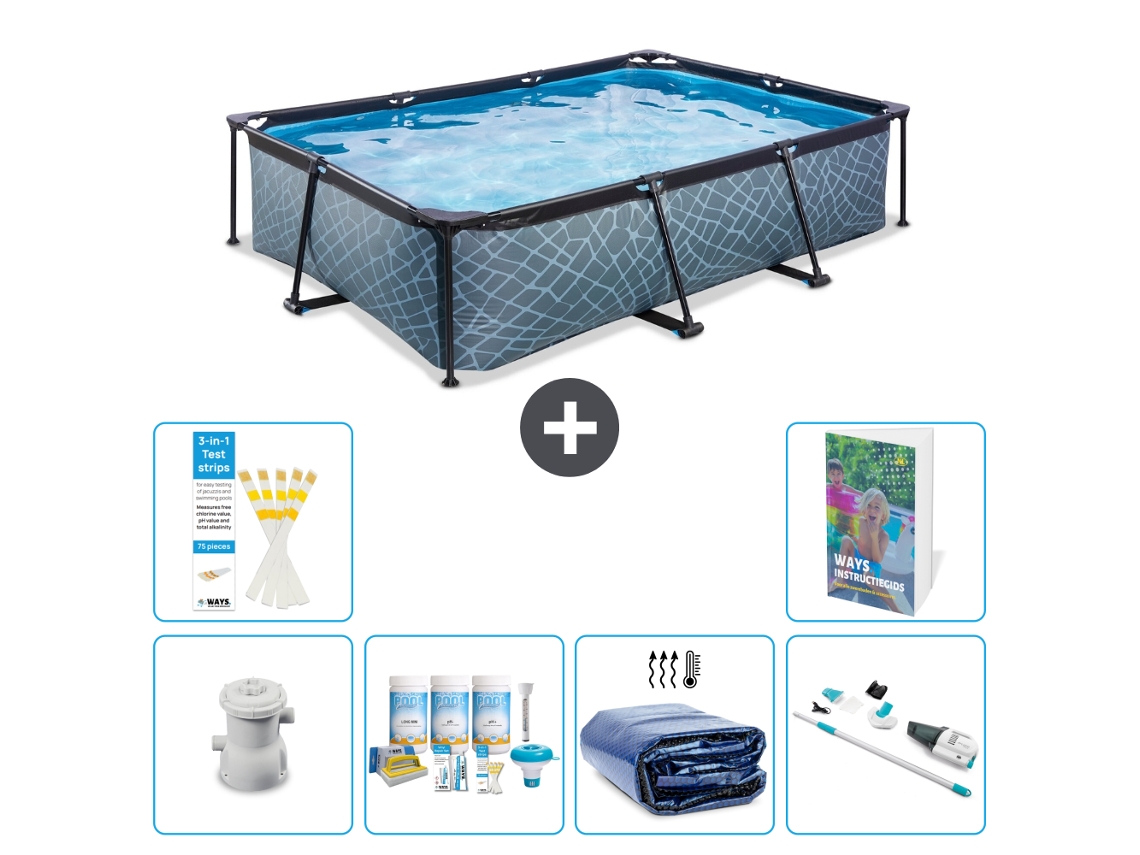 Piscina Exit Retangular Efeito Pedra 300x200x65 Cm 5 peças EXIT TOYS