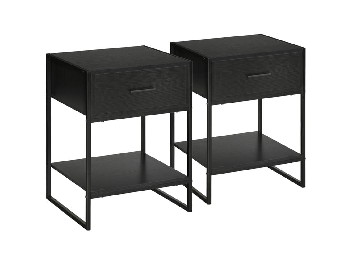Conjunto De 2 Mesas De Cabeceira Modernas, 2 Criados-mudos Para Quarto E Sala, Com Gaveta E Prateleira Aberta, Design Em Mdf E Aço