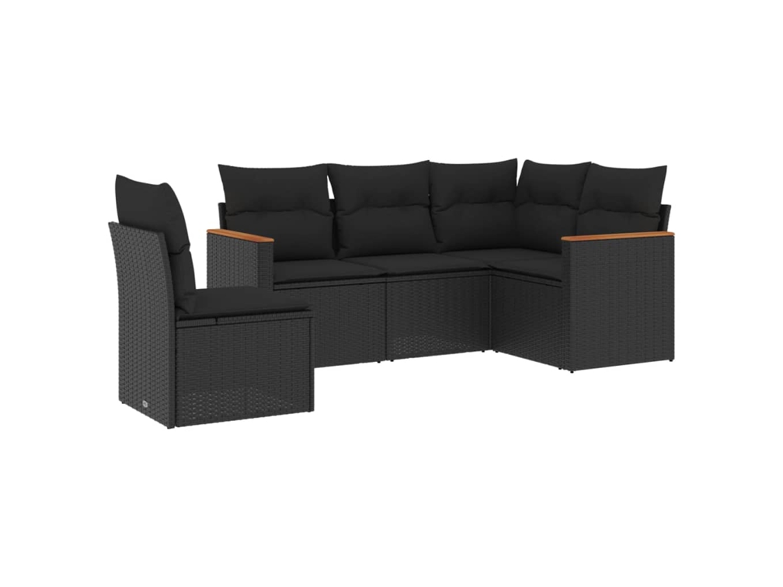 Conjunto de 5 Sofás de Jardim com Almofadões Vime Pe Preto MAISON EXCLUSIVE (5 pcs)