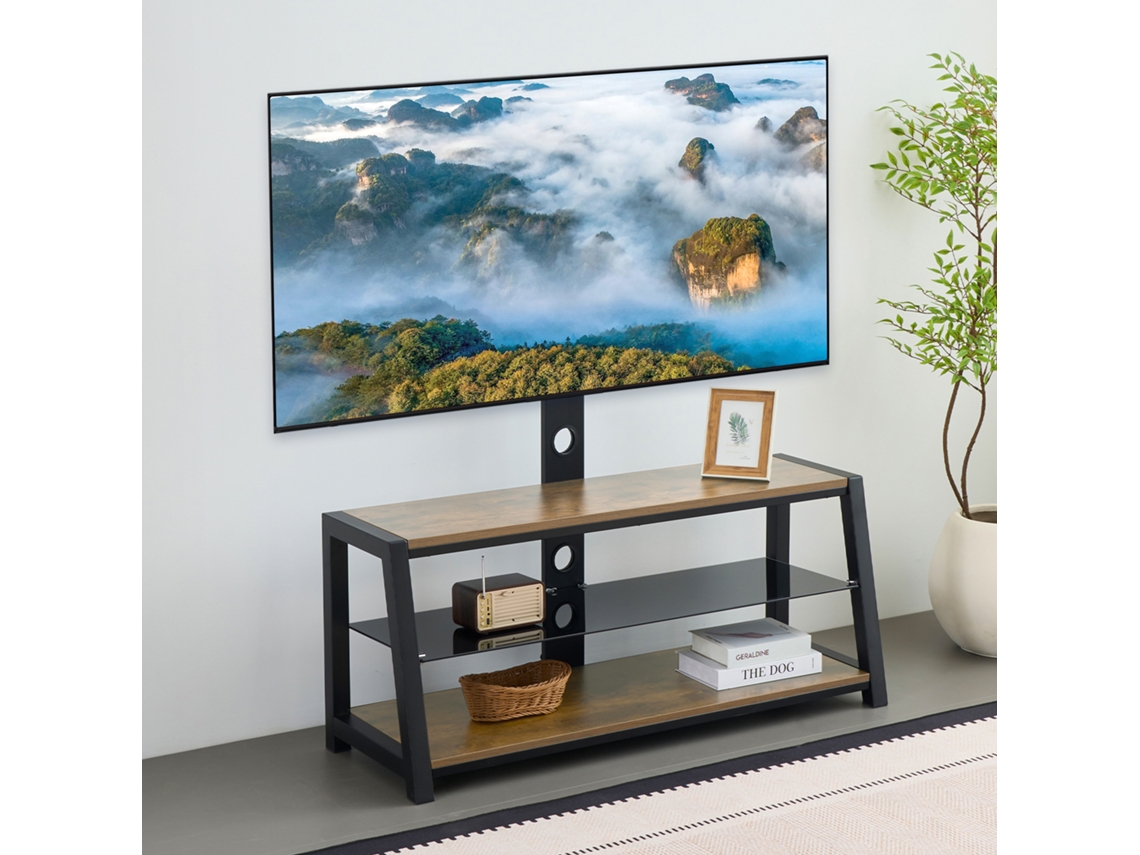 Móvel Giratório 116x42cm Preto Madeira Vidro VOLTEDGE