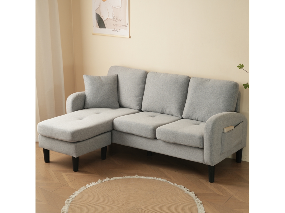 Sofá L 3 Lugares Moderno Chaise Arrumação Almofadas VOLTEDGE