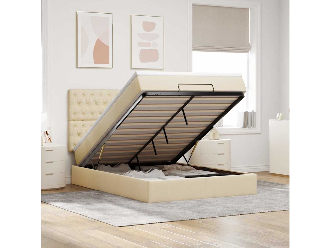 Vidaxl Estrutura De Cama Otomana Com Creme De Colchão 140x190cm Tecido