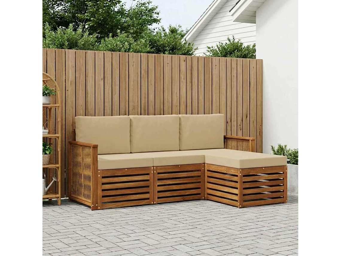 Vidaxl Conjunto De Sofás Para Exterior 4 Pcs Natural E Bege