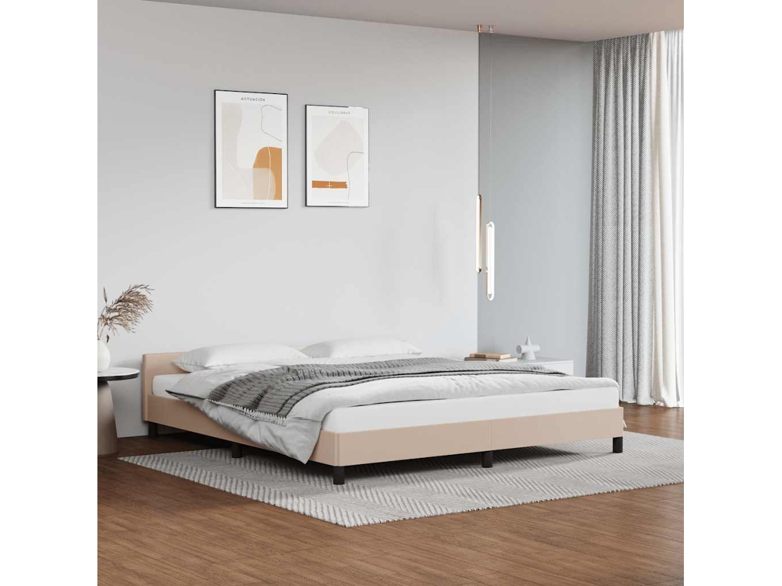 Vidaxl Estrutura Cama C/ Cabeceira Sem Colchão 160x200 Cm Cappuccino