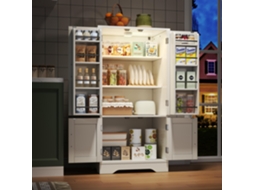 Armário De Cozinha Branco 120x60x40cm Com Led Sensor, Quatro Portas Ampla Capacidade, Prateleiras Moduláveis E Compartimentos Nas Portas