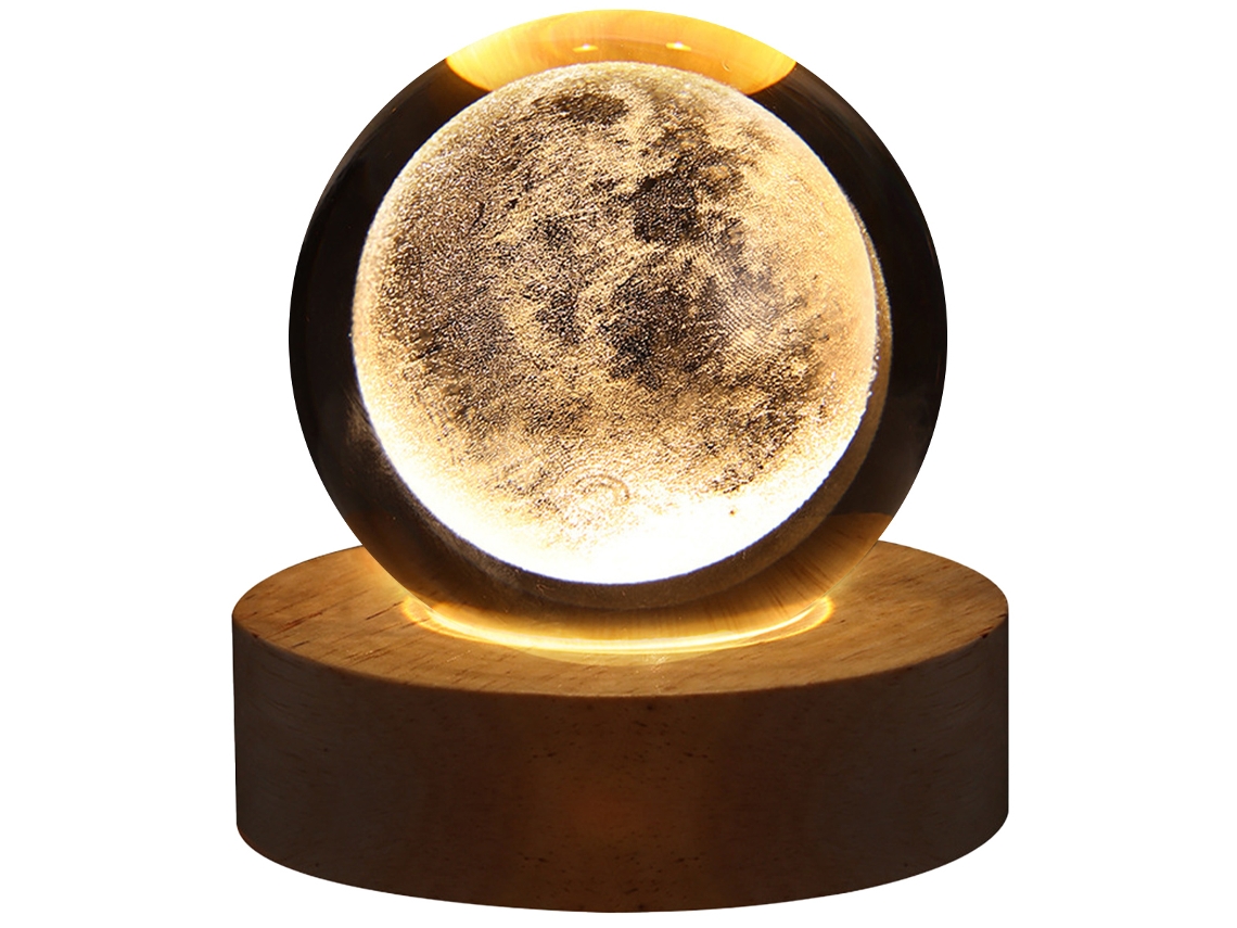 Luminária Noturna Led Usb Galaxy Crystal 3d com Efeito Planetário e Luz Lunar MDUG (modelo Lua A)