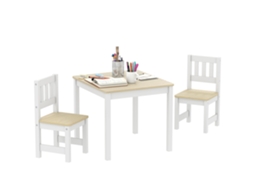 Conjunto Mesa E Duas Cadeiras Infantil Em Madeira Para Desenho, Brincadeira E Estudo 56x52x48cm Tom Madeira Natural