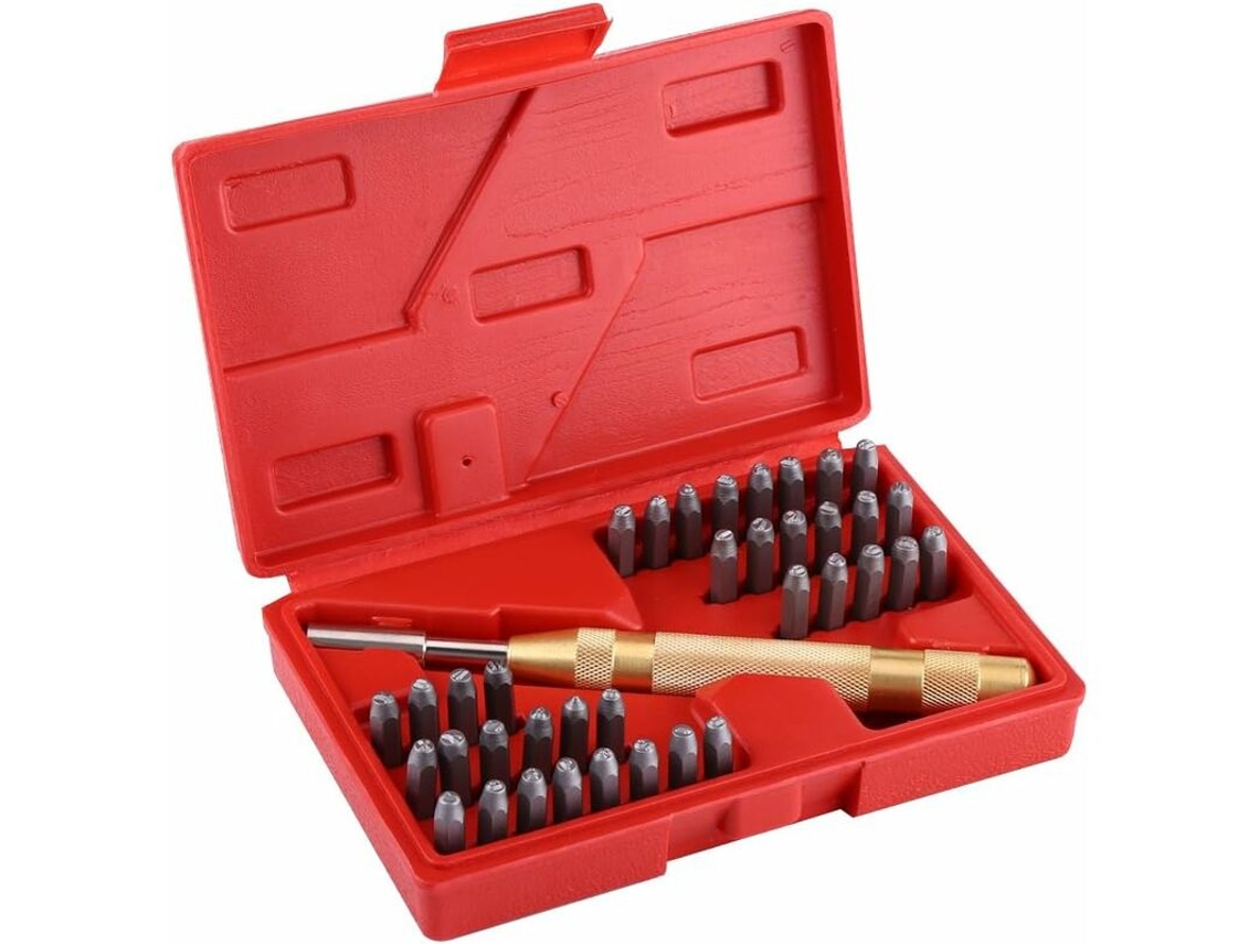 Couro Gravação Ferramenta 038 com Furador Automático 3 Mm e Kit com 38 Letras e Números em Aço para Ferramentas Office. AQUAFORGE