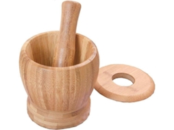 Conjunto de Pilão e Almofariz Bambu com Tampa, Moedor Especiarias Utensílios Cozinha para Misturar Moer Ervas Especiarias. AQUAFORGE