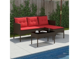 Vidaxl Conjunto De Sofá De Jardim 2 Unid. Marrom E Vermelho Vime Pe