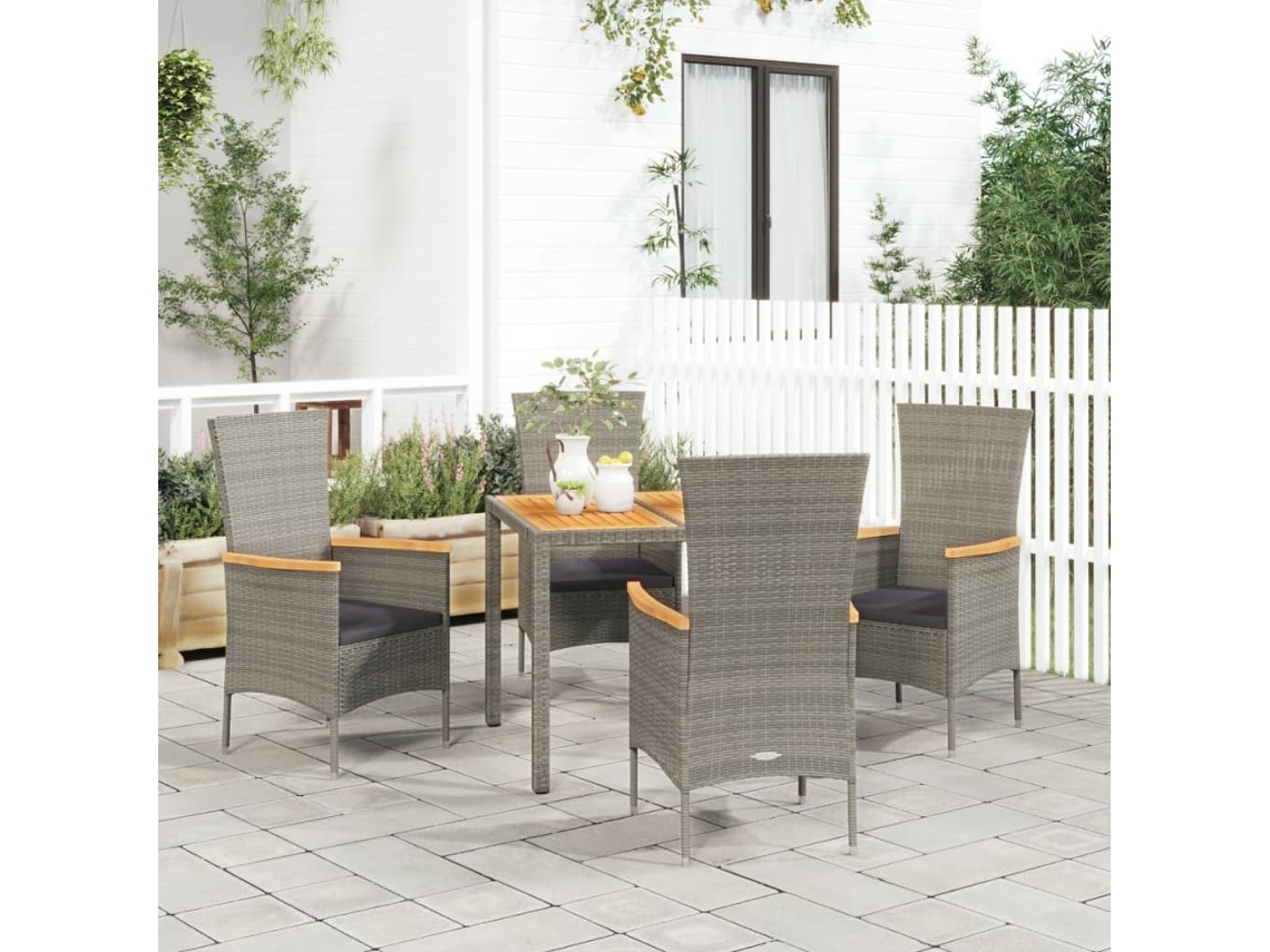 Vidaxl 5 Pcs Conjunto De Jantar P/ Jardim C/ Almofadões Vime Pe Cinza
