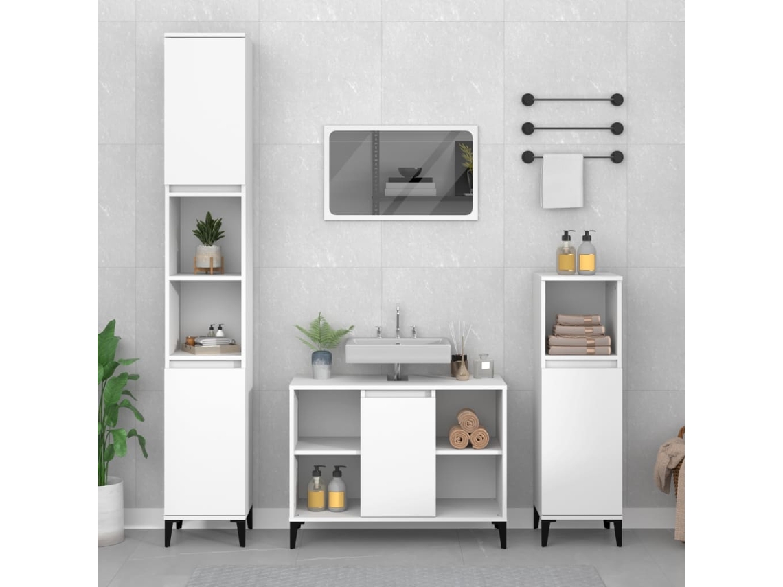 Vidaxl Armário De Lavatório 80x33x60 Cm Derivados De Madeira Branco