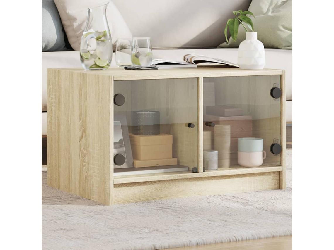 Vidaxl Mesa De Centro C/ Portas De Vidro 68x50x42 Cm Carvalho Sonoma