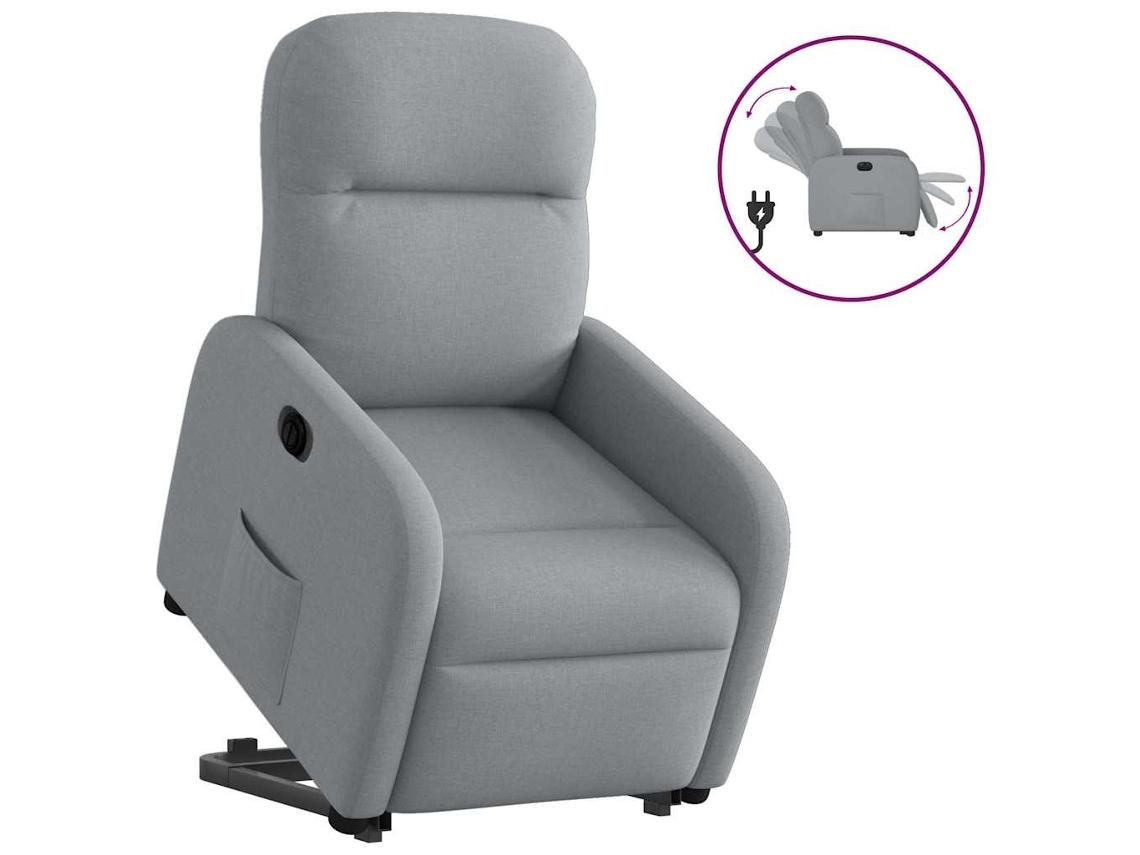 Vidaxl Poltrona Reclinável Elevatória Elétrica Tecido Cinzento-claro