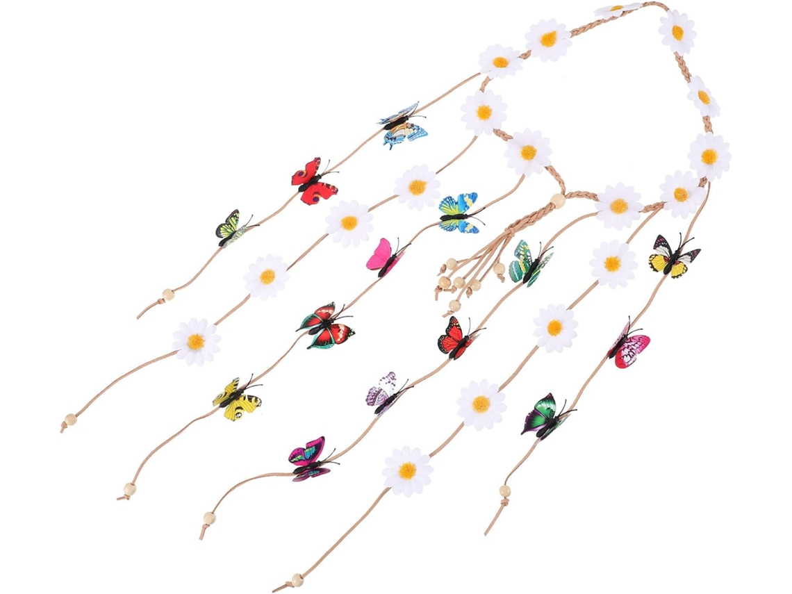 Tiara De Pompom De Margarida Branca, Faixa De Cabelo De Tecido, Decoração E Penteado Com Borboletas.