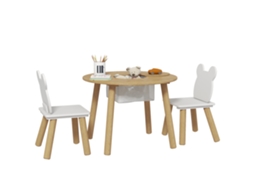 Conjunto Infantil De 3 Peças: 1 Mesa Redonda, 2 Cadeiras, Encosto Em Formato De Urso, Para Atividades, Trabalhos Manuais E Refeições, Para Crianças