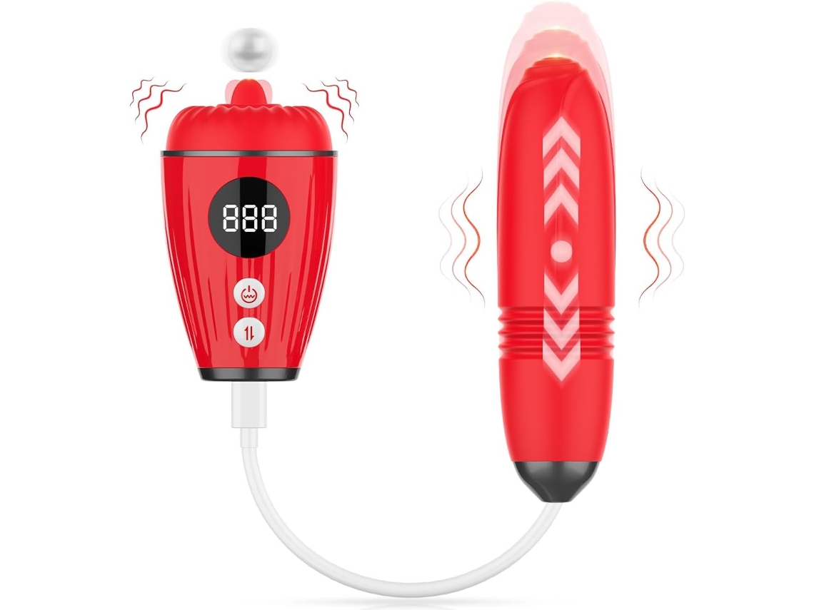 Vibrador 3 Em 1 Rose Thrusting – Vibrador Clitoriano, Ponto G E Anal Com 9 Modos De Lamber E Empurrar A Língua