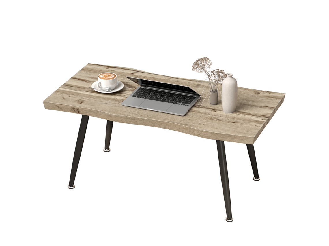 Mesa de Centro Estilo Nórdico com Pés Ajustáveis, Madeira e Aço 100x50x45 cm PRETA e Carvalho ORBITRA COMMERCE