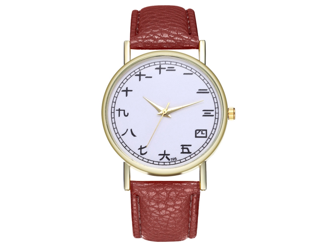 Reloj De Pulsera Para Mujer De Cuarzo Con Correa De Cuero Pu, Dial Redondo, Moda (café)
