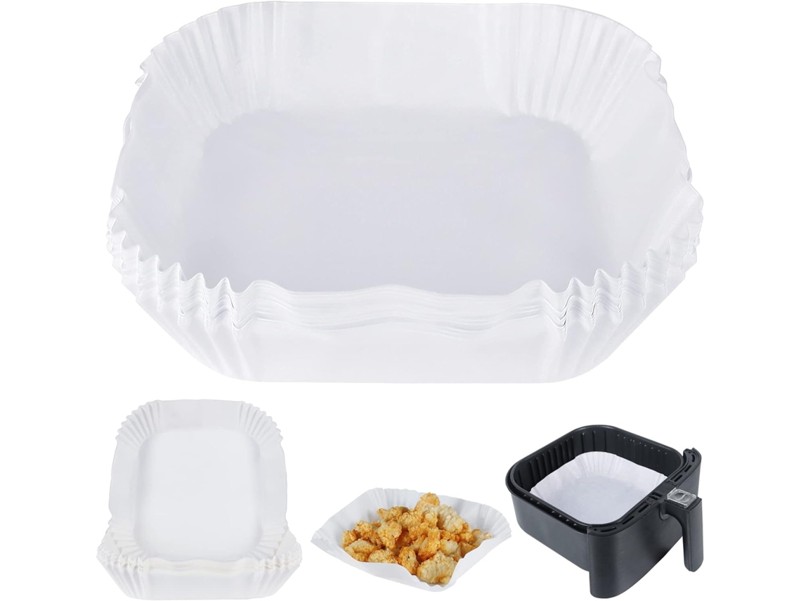 Papel Manteiga Para Fritadeira A Ar, 50 Unidades De Folhas Descartáveis ​​quadradas, Antiaderentes Ar (branco)