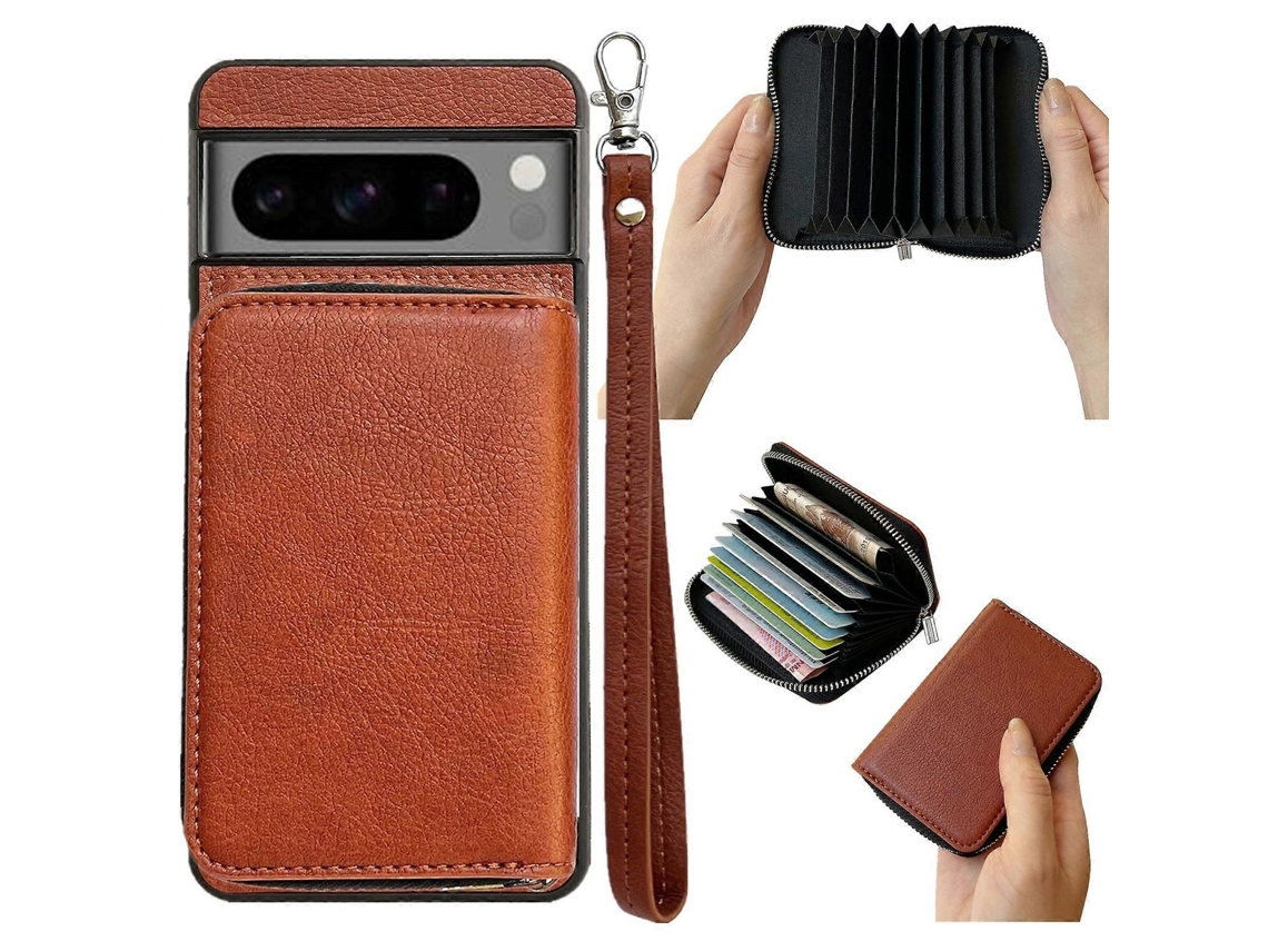 Bolsa Para Celular Com Zíper De Cor Sólida, 11 Compartimentos Para Cartões E Cordão