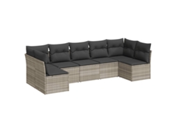 Conjunto de 7 Sofás Jardim com Almofadões Vime Pe Cinzento Claro MAISON EXCLUSIVE (7 pcs)