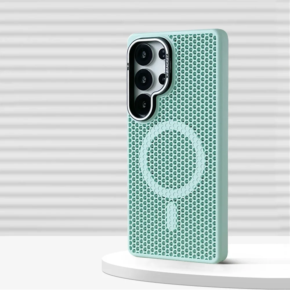 (ciano Samsung S24) Capa Protetora Magnética Com Dissipação De Calor Em Malha E Suporte Para Lente