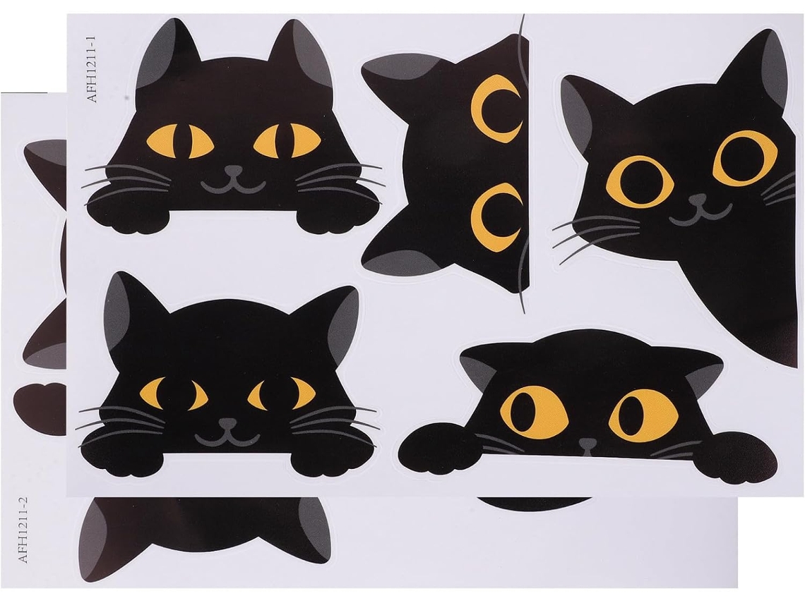 Adesivos Parede Removíveis Pvc Desenho Preto 2 Folhas 9 Peças Proteção Decorativa Quarto Estar Gato Sala GOKOCO