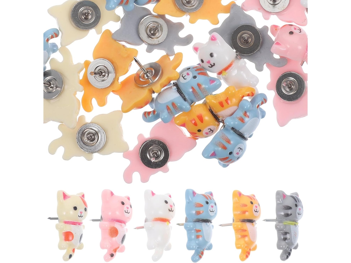 Aboofan 30 Tachinhas Decorativas em Resina e Metal, Ideais para Fixar Avisos e Paredes, Formato Gato, para Pinturas