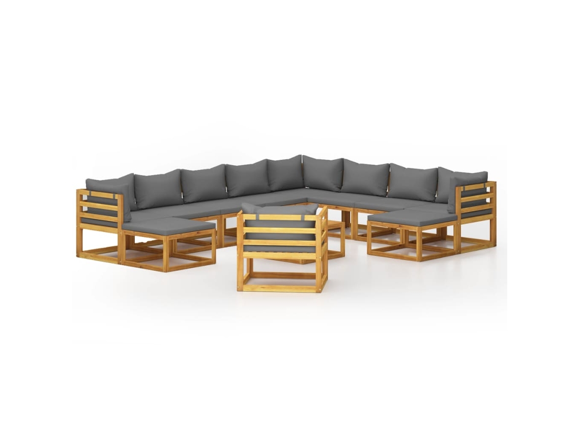 Maison Exclusive - 12 Pcs Conjunto Lounge De Jardim Com Almofadões Acácia Maciça
