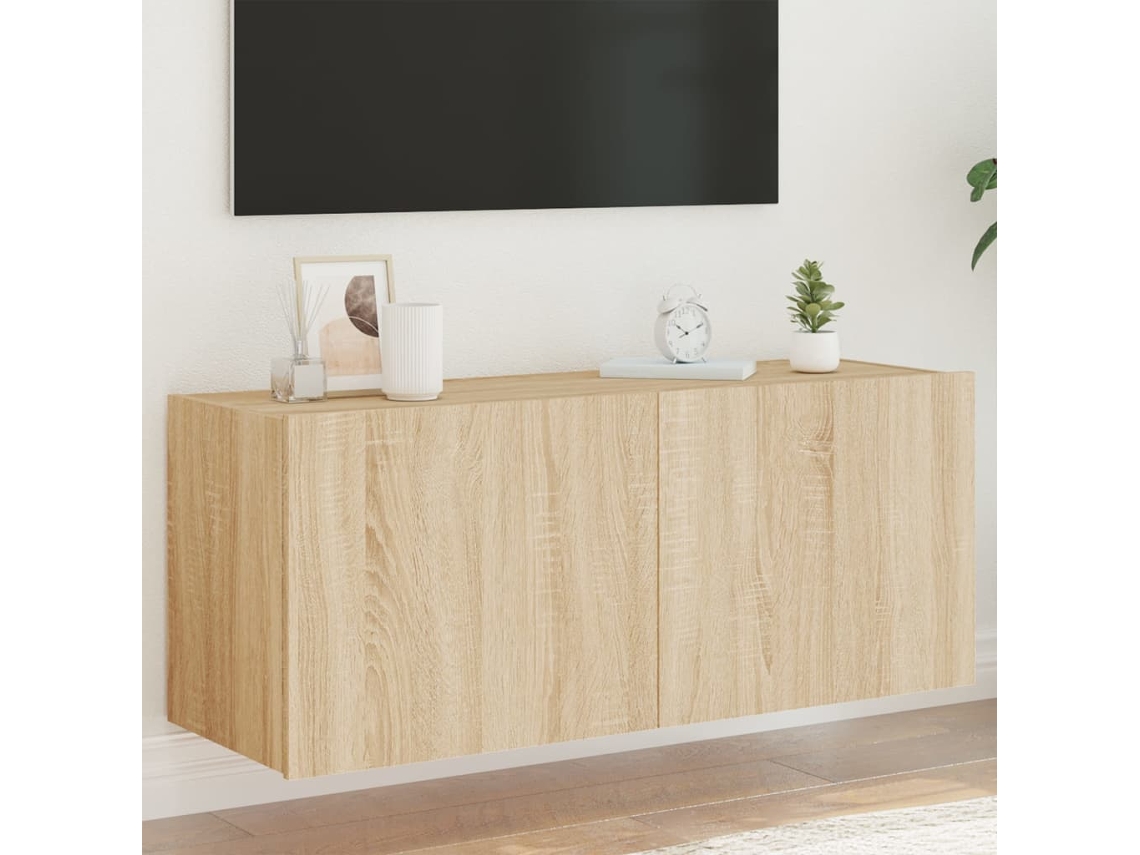 Vidaxl Móvel De Parede P/ Tv C/ Luzes Led 100x35x41 Cm Carvalho Sonoma