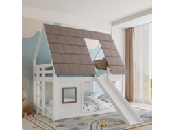 Cama De Andar 140x200 Branco+marrom Com Telhado Escada Rampa