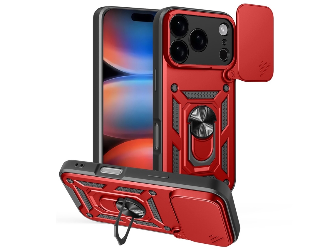 Capa Skalo Armor Metal Ring Camera Slider Para Iphone 17 Pro - Vermelha